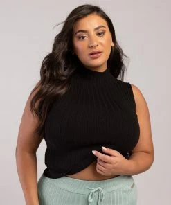 Outlet 🥰 BLOCHSTORE-US Rib Lounge Funnel Neck Black 🧨