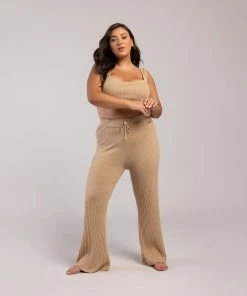 Outlet 🎉 BLOCHSTORE-US Rib Lounge Wide Leg Pant Tan 😍 -Bloch Active Collection Shop 0026 ZLL1000 TAN PLL1002 TAN XL 8640