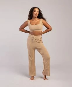 Outlet 🎉 BLOCHSTORE-US Rib Lounge Wide Leg Pant Tan 😍